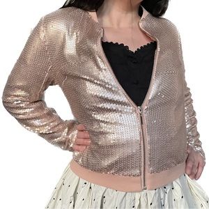 FOREVER 21 - Sequined Rose Gold Bomber Jacket Size Small